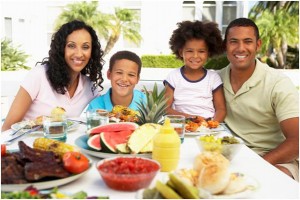 Family sitting at a table